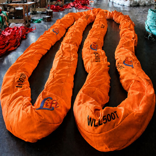WLL 500T Polyester Round Slings – 500000KG Soft Lifting Slings – Heavy Duty Crane Lifting Slings